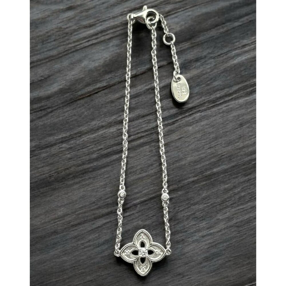 New Tocara Sterling Silver DiAmi Crystal Flower Pendant Bracelet Clover Floral